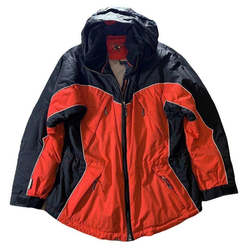 Obermeyer‎ Ski Jacket Womens 10 Red Black Hooded Snow Winter Insulated Outdoor